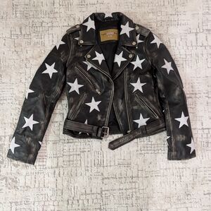 Genuine Leather Black Jacket with White Stars